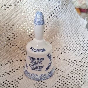 Kithchen Prayer Florida Sourvenier Blue and White Ceramic Bell